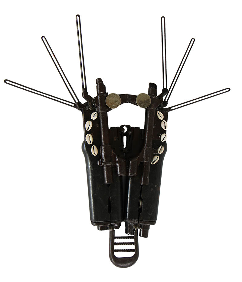 AK47, Liberia, fyrkuna, blacksmith, war mask, african mask, sculpture, civil war, decommissioned weapons